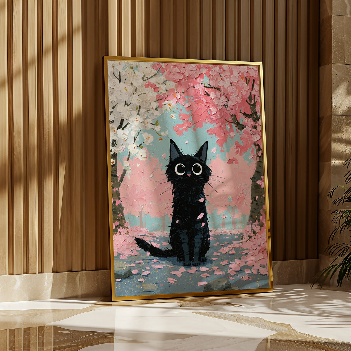 Cat in Apple Orchard Poster i en inredd rumsmiljo