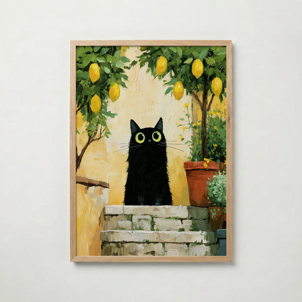 Cat in Lemon Garden Poster i ek-ram fran Bozetto