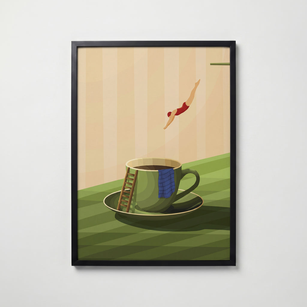 Coffee Dive Poster – svart ram