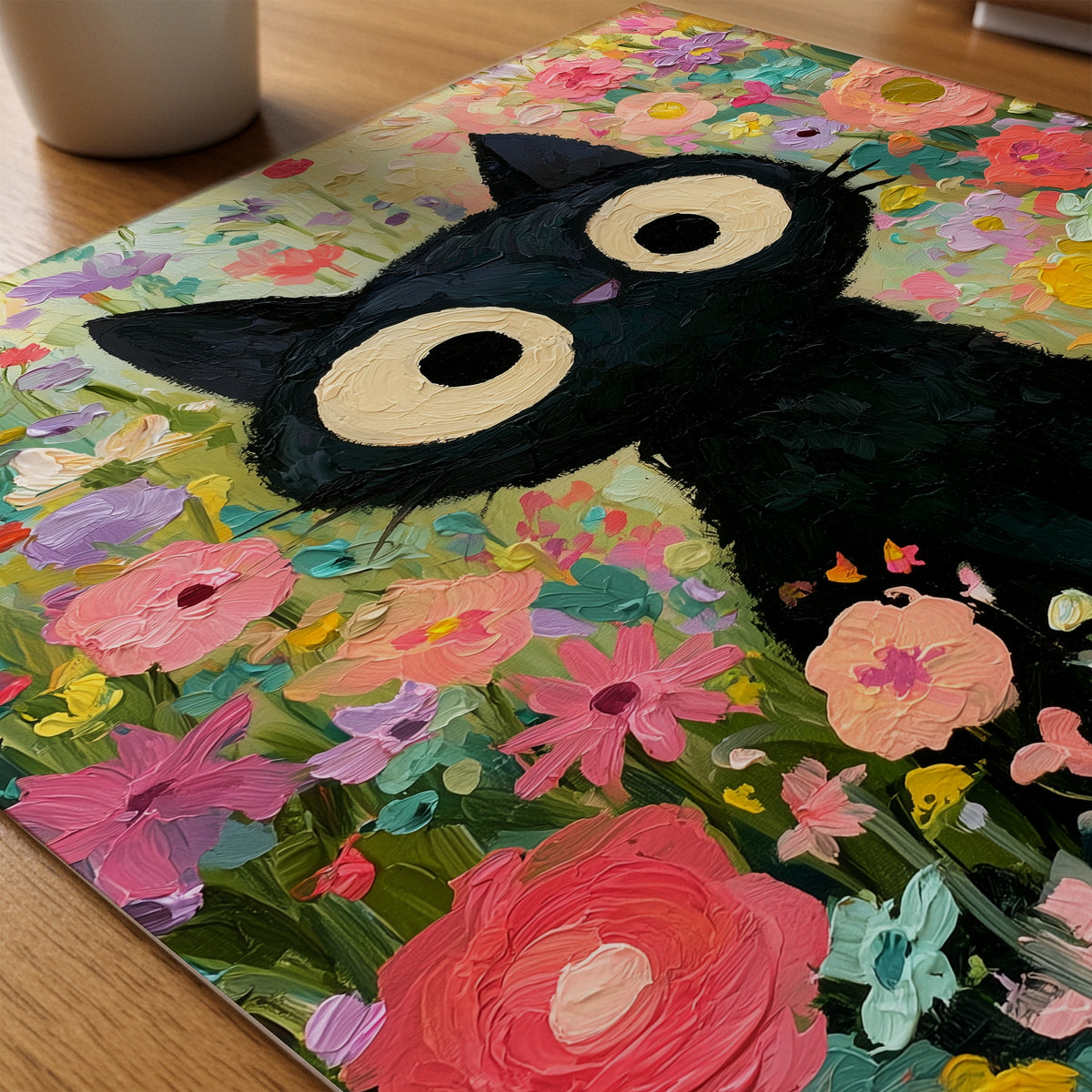 Colorful Cat in Bloom Poster på skrivbord - Bozetto