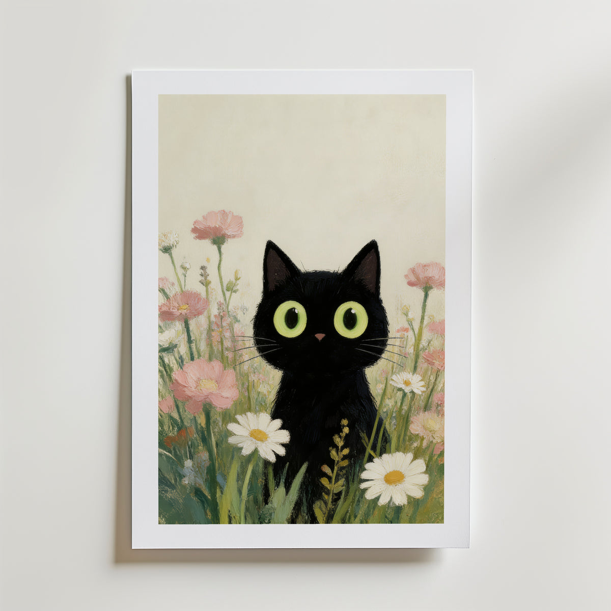 Curious Meadow Cat Poster – med passepartout