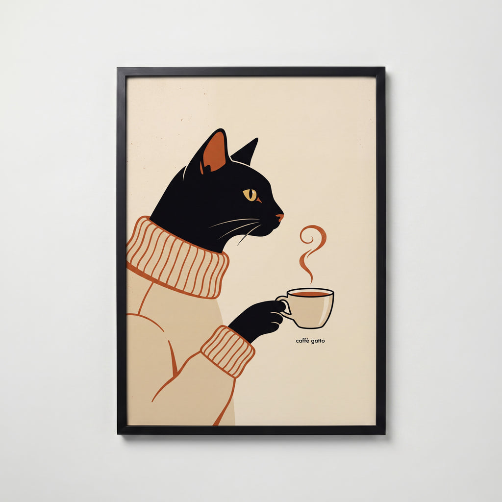Caffè Gatto Poster – svart ram