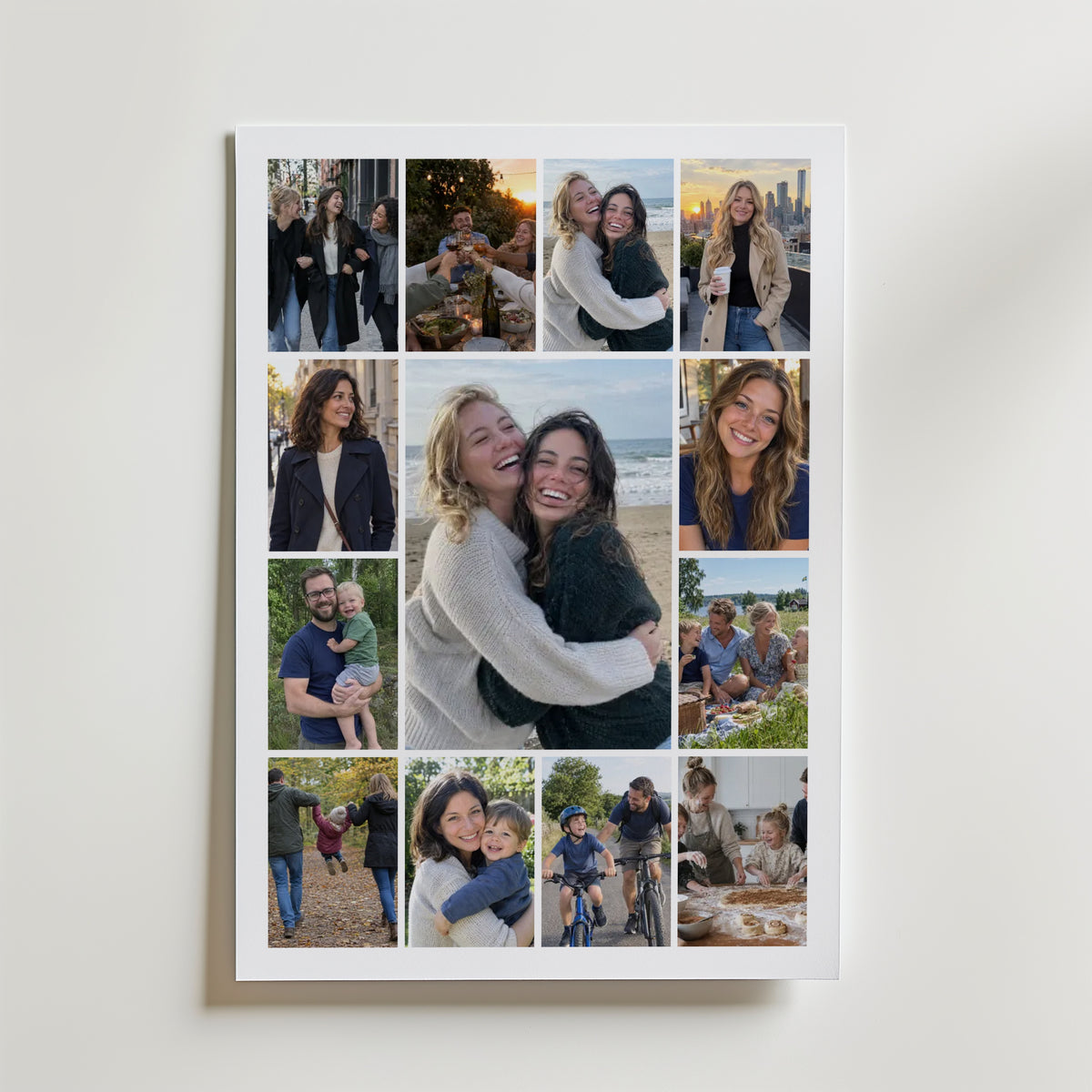 Personligt fotocollage med 13 foton och stor mittbild