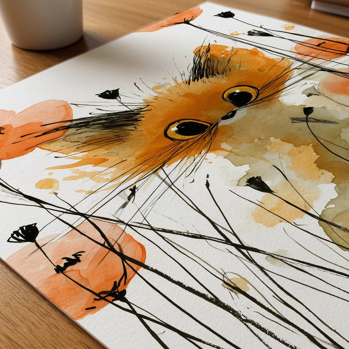 Fox in the Wetlands – närbild på papper