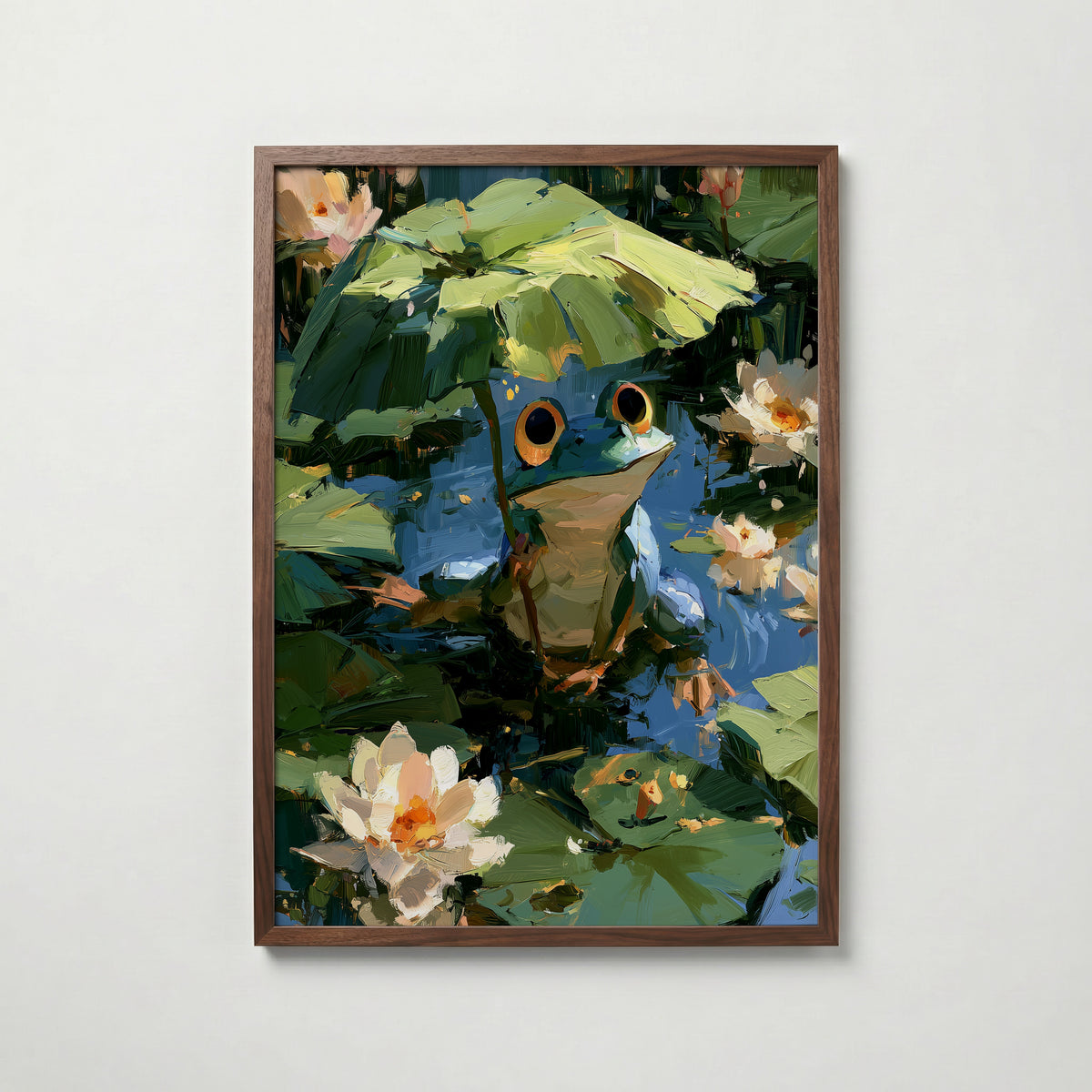 Frog in the Lily Pond Poster i valnotsram fran Bozetto
