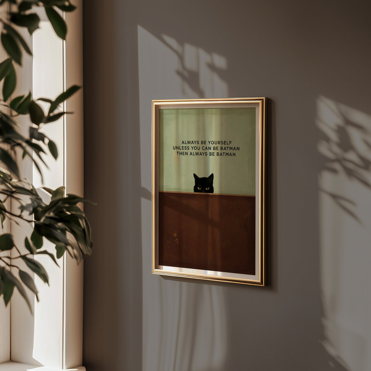 Funny Cat Quote affisch i stilfull rumsmiljö – Bozetto poster i hög kvalitet