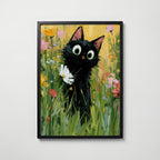 Garden Cat with White Flower Poster i svart ram fran Bozetto