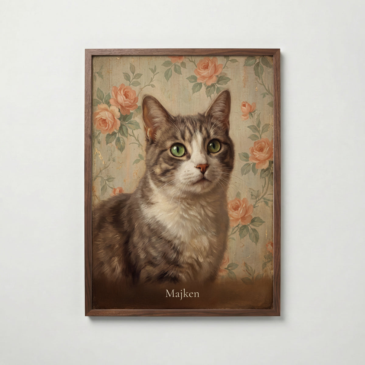 Personlig husdjursposter vintage blomster i valnötsram