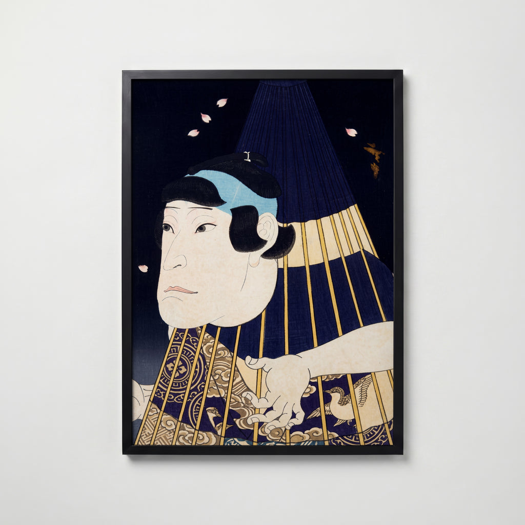 Kabuki Spirit Poster i svart ram, japanskt träsnitt från Bozetto