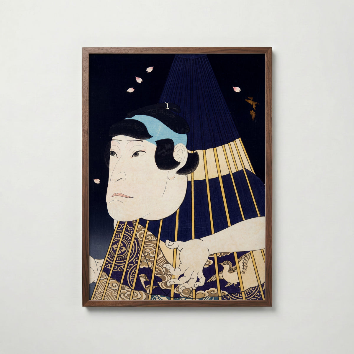 Kabuki Spirit Poster i valnötsram, kabukimotiv med paraply, fri frakt över 499 kr