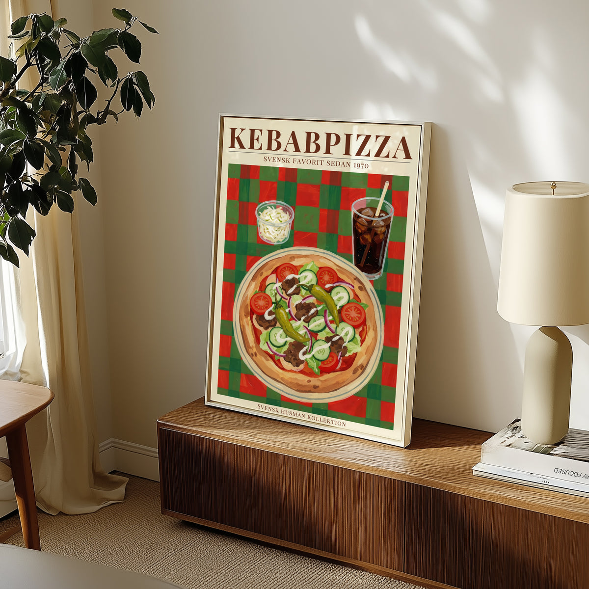 Kebabpizza poster i inramad rumsmiljö – Bozetto konsttryck i hög tryckkvalitet
