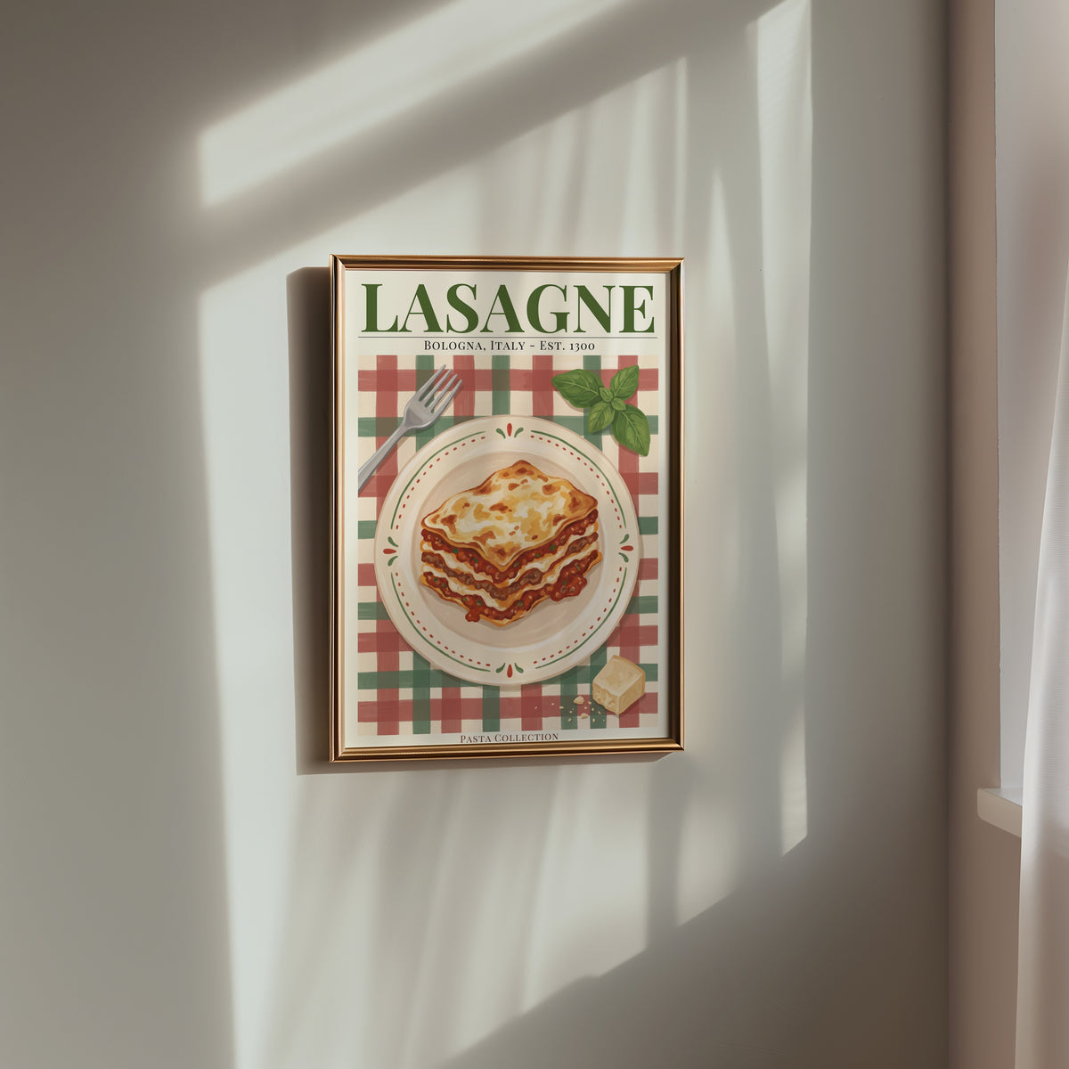 Lasagne affisch i ljust vardagsrum – Bozetto konsttryck i hög tryckkvalitet