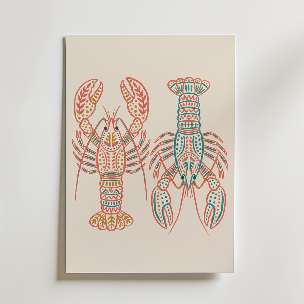 Folk Art Lobsters Poster – canvas utan passepartout