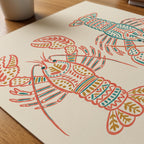 Folk Art Lobsters Poster – närbild på papper