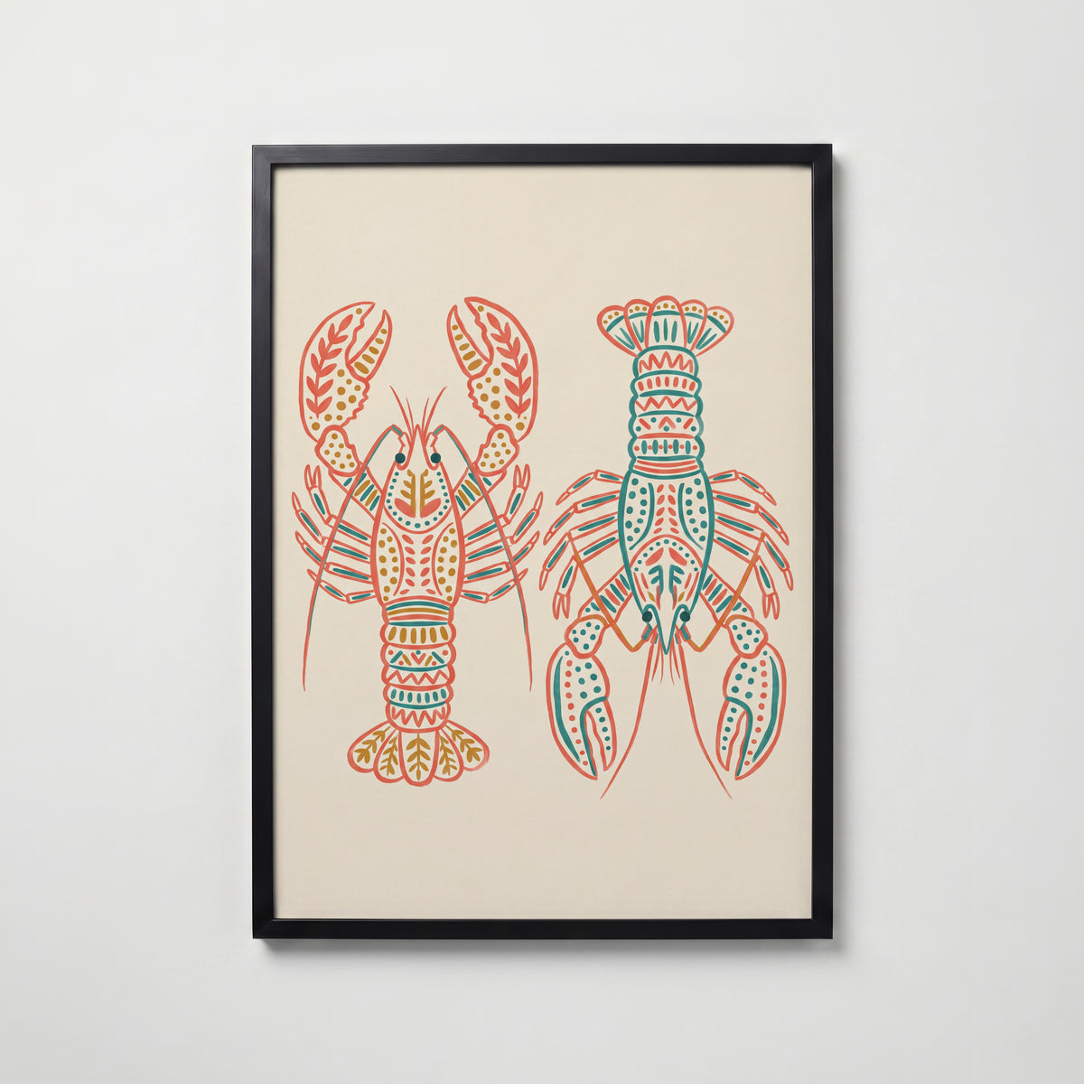 Folk Art Lobsters Poster – svart ram