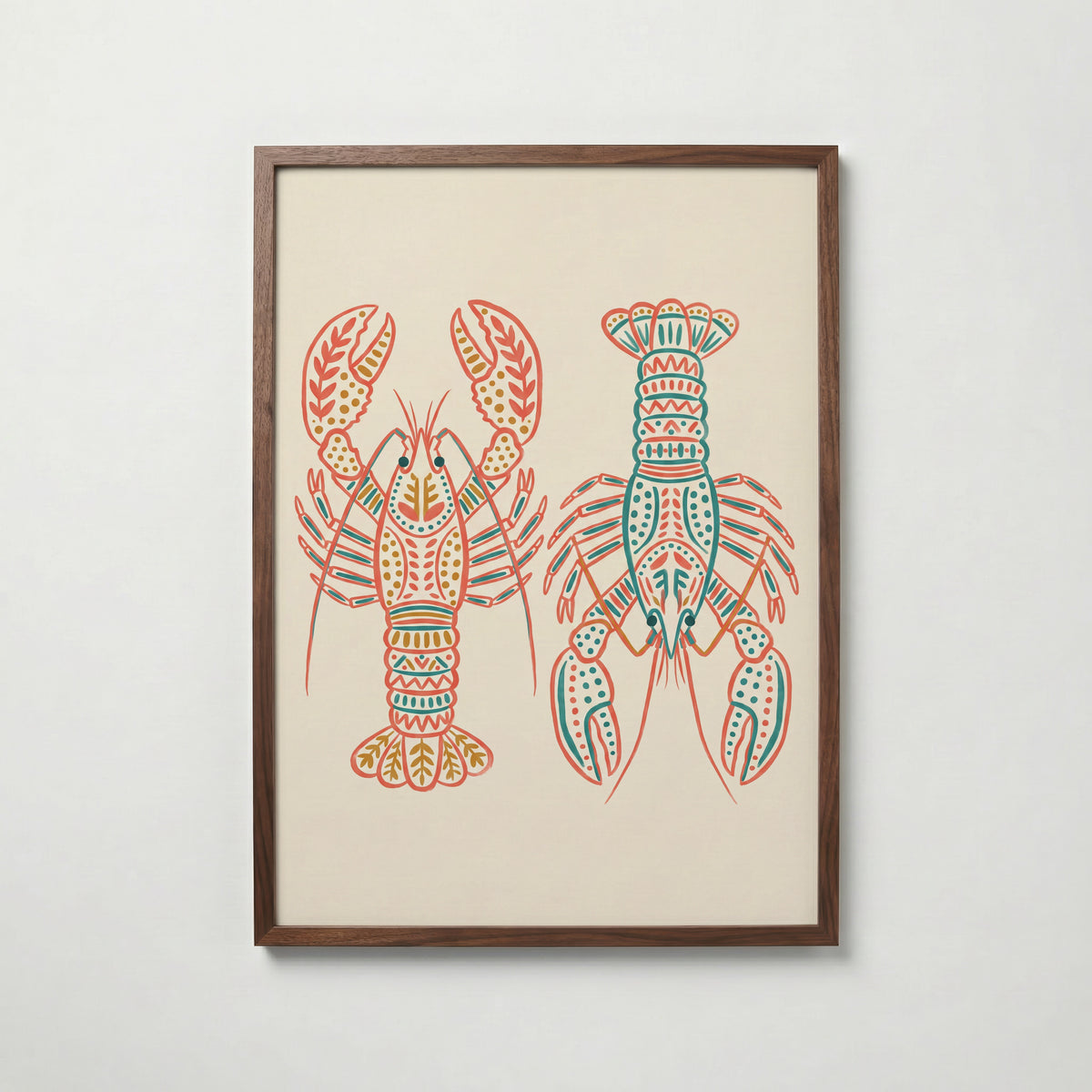 Folk Art Lobsters Poster – valnötsram