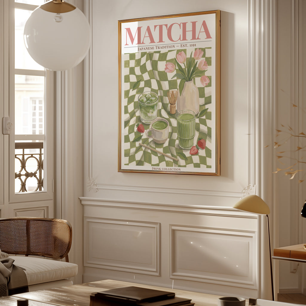 Matcha affisch i ljust vardagsrum – Bozetto
