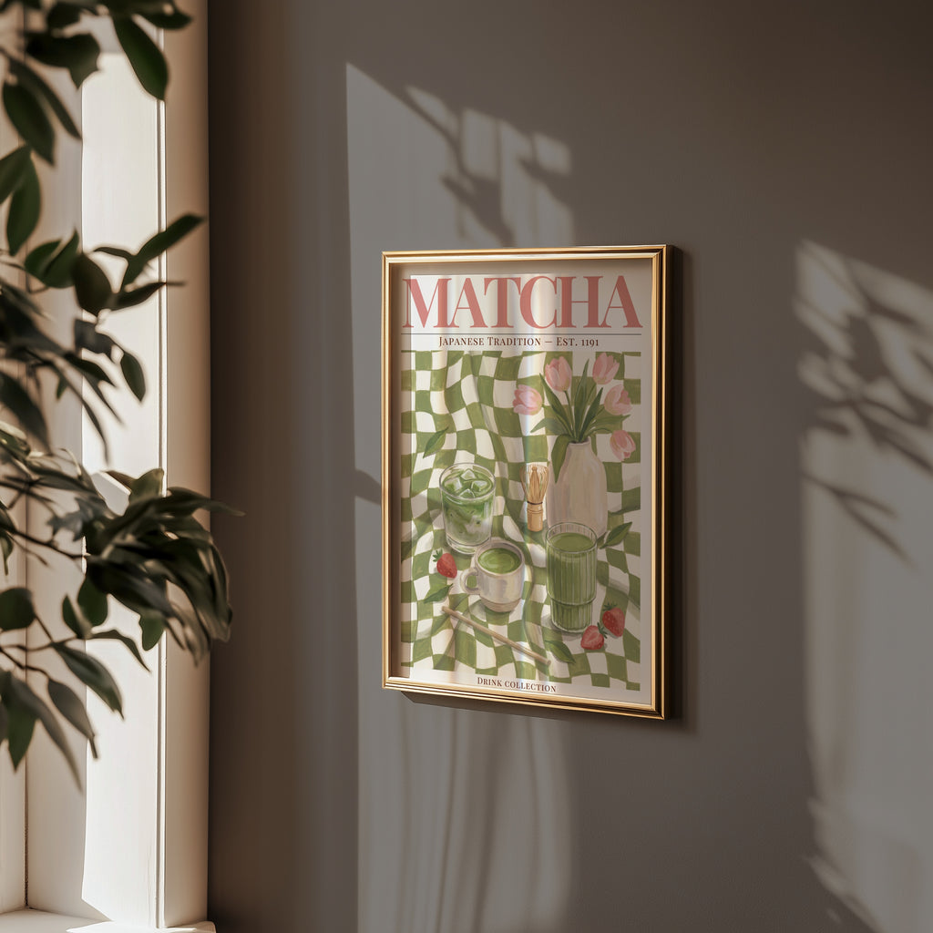Matcha affisch i stilren miljö – Bozetto