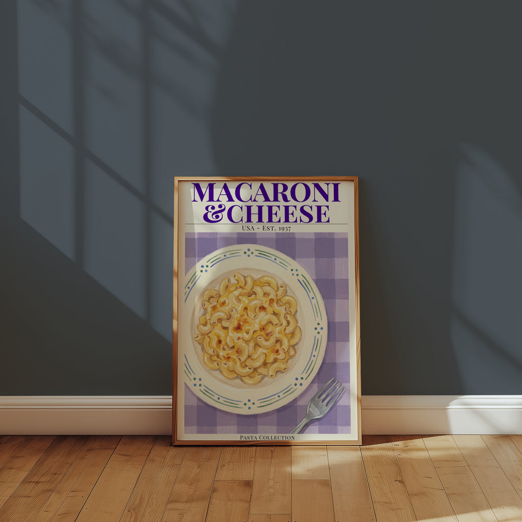 Macaroni & Cheese poster i modern miljö – Bozetto konsttryck i hög kvalitet