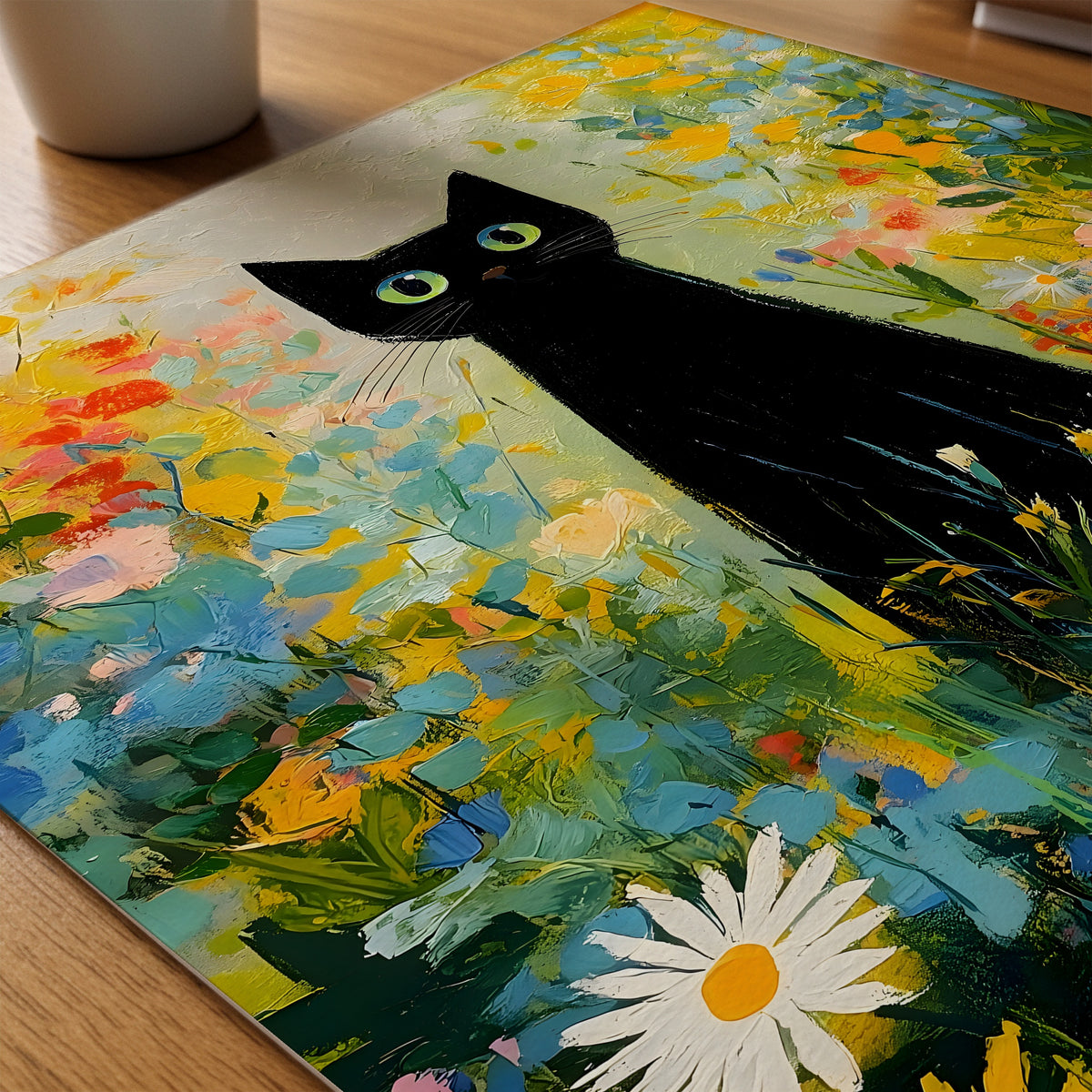 Midnight Garden Cat poster pa skrivbord, konstverk utan passepartout - Bozetto konsttryck