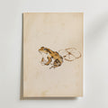 Ochre Zen Pond Poster med sumi-e groda i varm ockra och sepia på åldrat papper