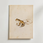 Ochre Zen Pond Poster med sumi-e groda i varm ockra och sepia på åldrat papper