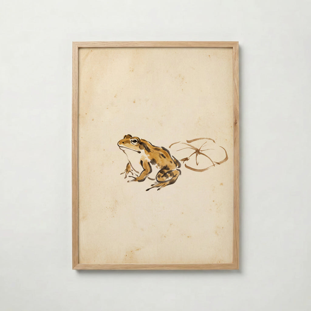 Ochre Zen Pond Poster i ekram med varm bläckgroda och lotusblad