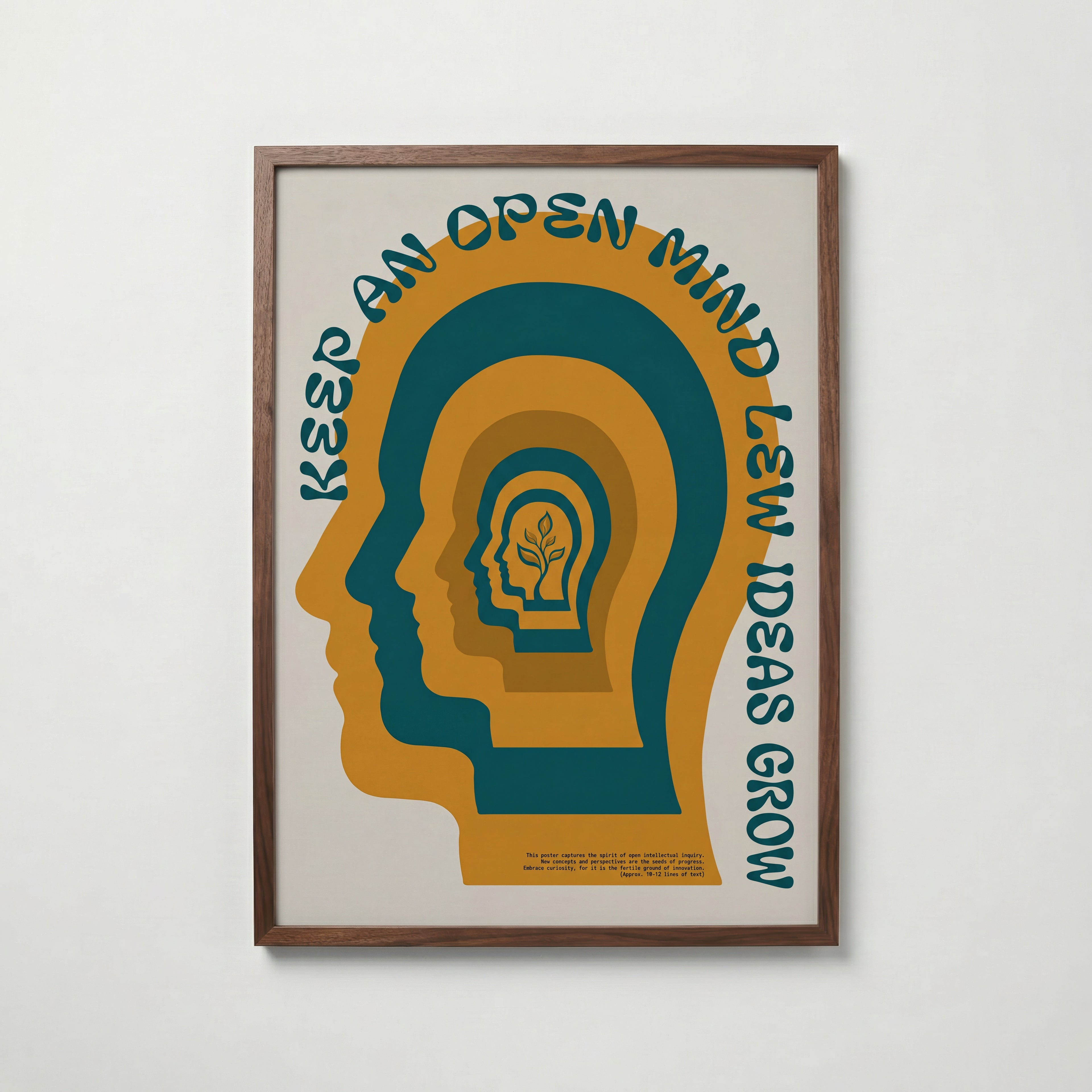 Open Mind Poster i valnötsram, retroinspirerad affisch från Bozetto tryckt i Sverige