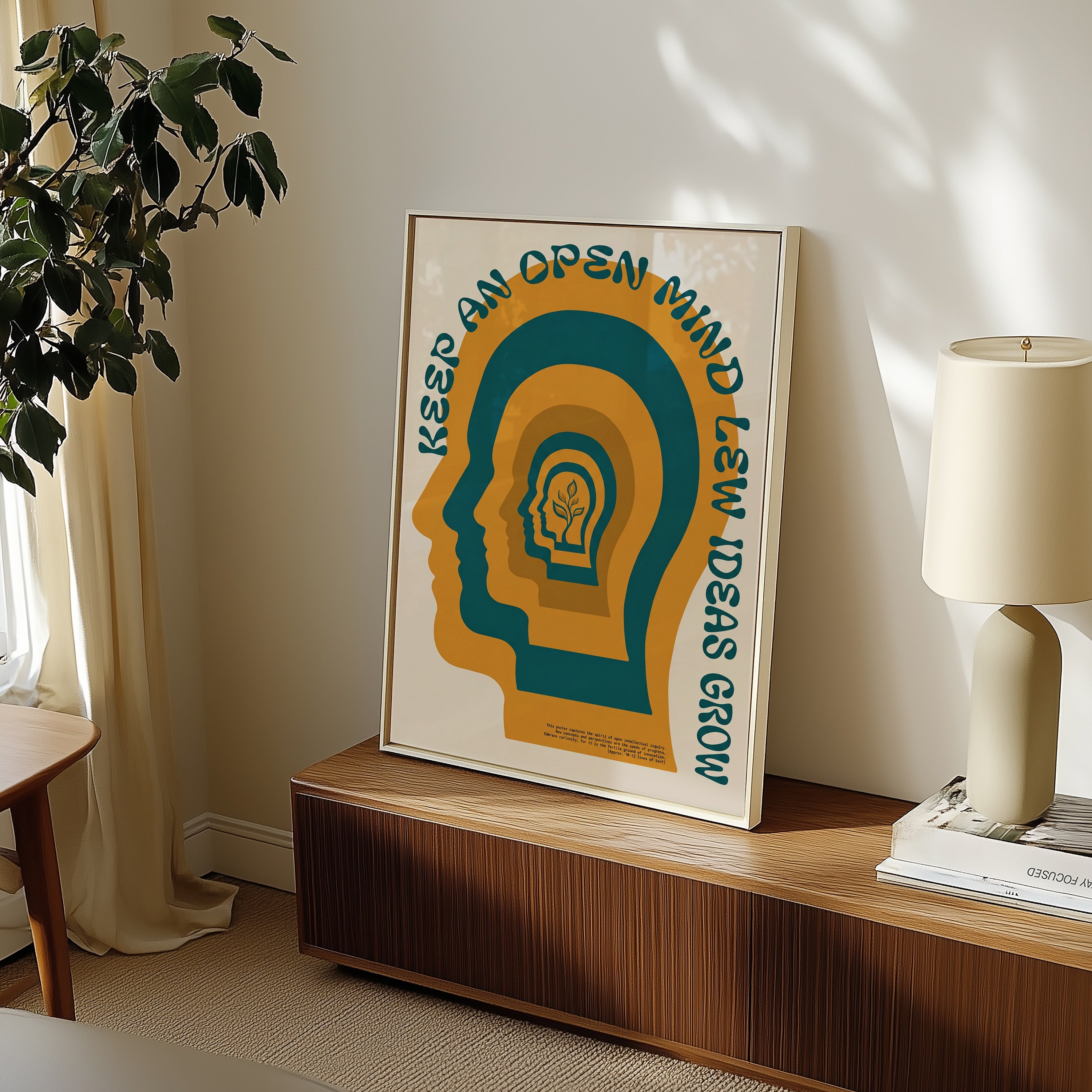 Open Mind Poster på vägg i hemmiljö, retroaffisch från Bozetto tryckt i Sverige