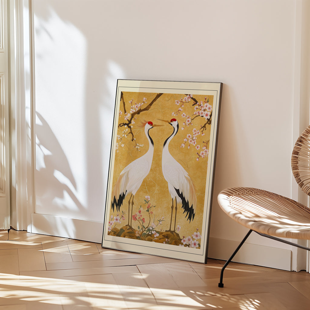 Oriental Crane Garden poster i inramad miljö på vägg – Bozetto
