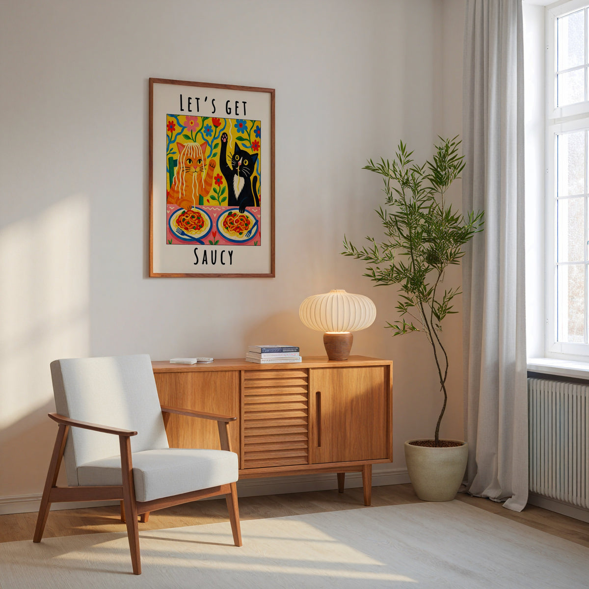 Lets Get Saucy Cat Dinner Poster room