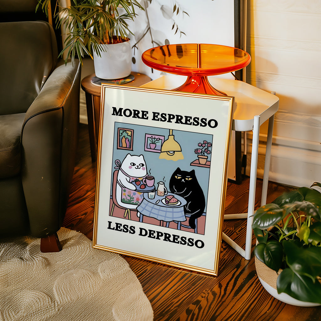 Espresso Therapy poster i stilren inredning – Bozetto konsttryck i hög kvalitet