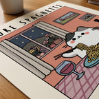 Spaghetti Comfort Cat poster på skrivbord – Bozetto affisch i hög kvalitet