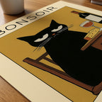 Midnight Wine Cat poster på skrivbord – Bozetto affisch i hög kvalitet