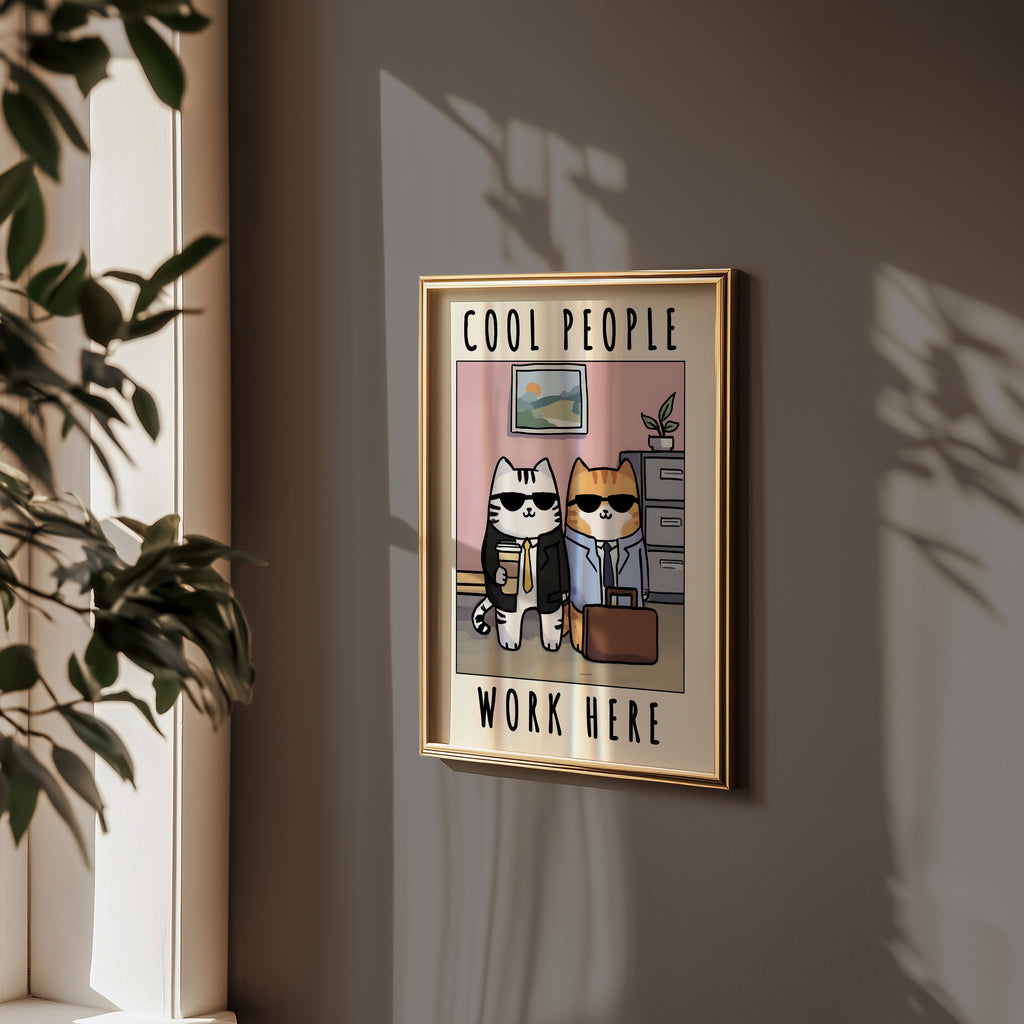 Office Cool Cats poster i inramad miljö – Bozetto konsttryck i hög kvalitet