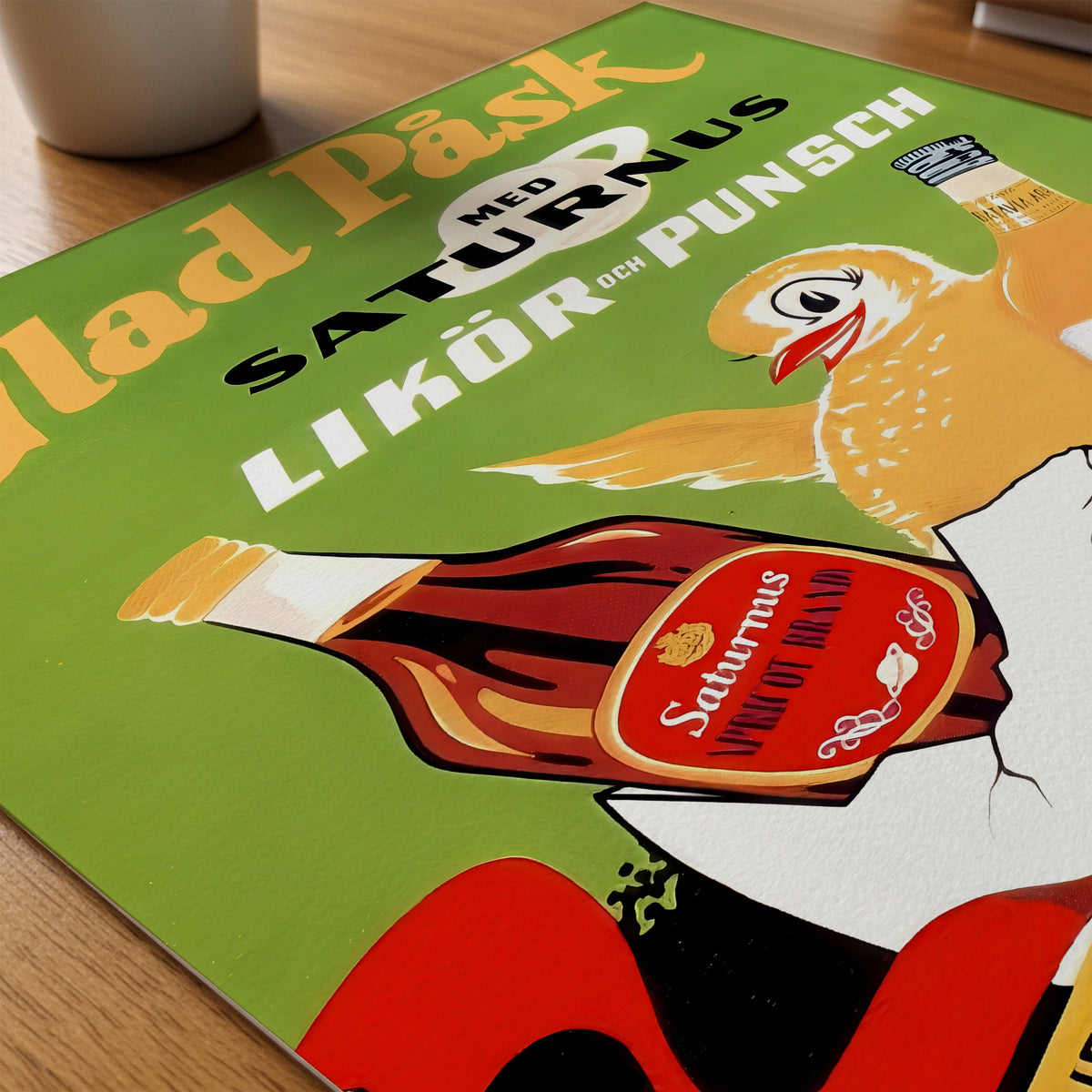Glad Påsk Saturnus poster på skrivbord – Bozetto affisch i hög tryckkvalitet