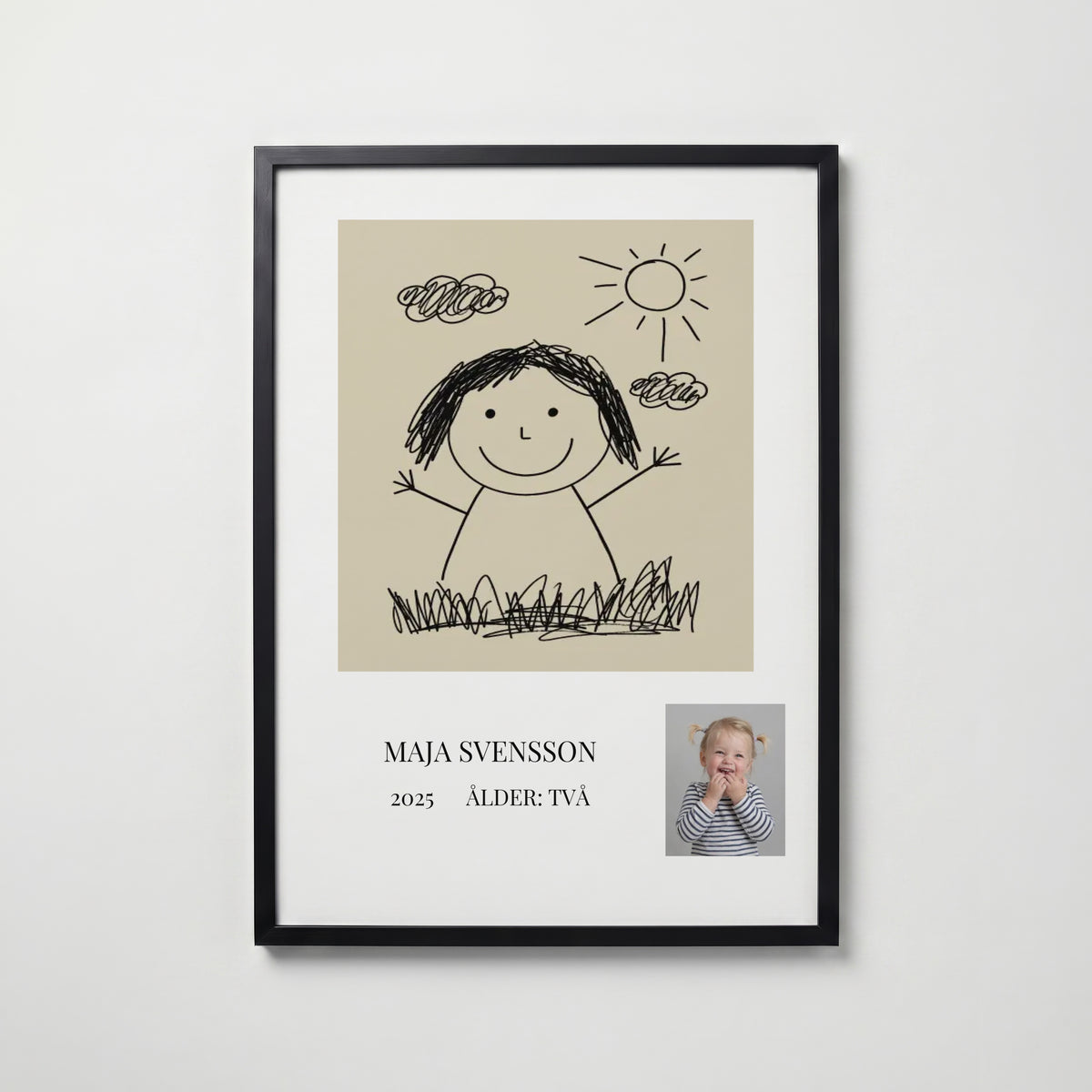 Personlig poster barnets teckning i svart ram