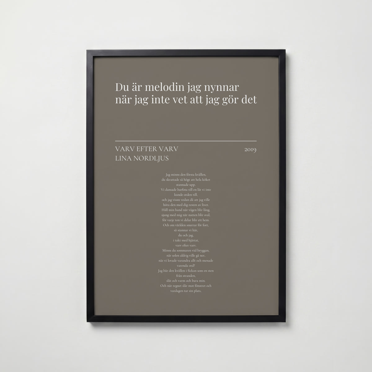 Personlig låttextposter i svart ram