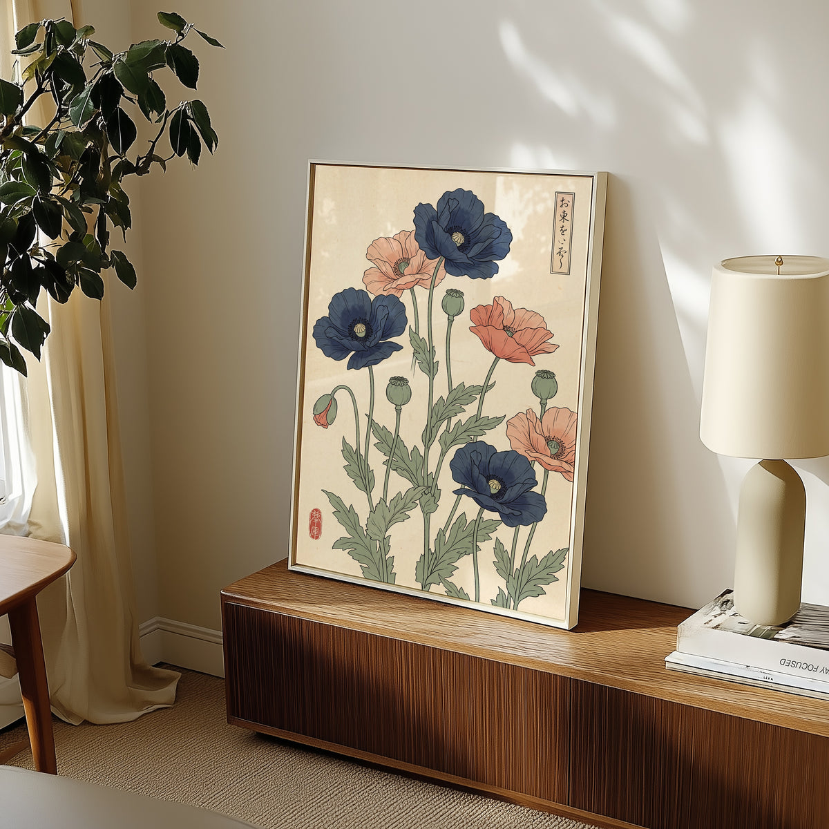 Indigo Poppies Poster – i rum 1