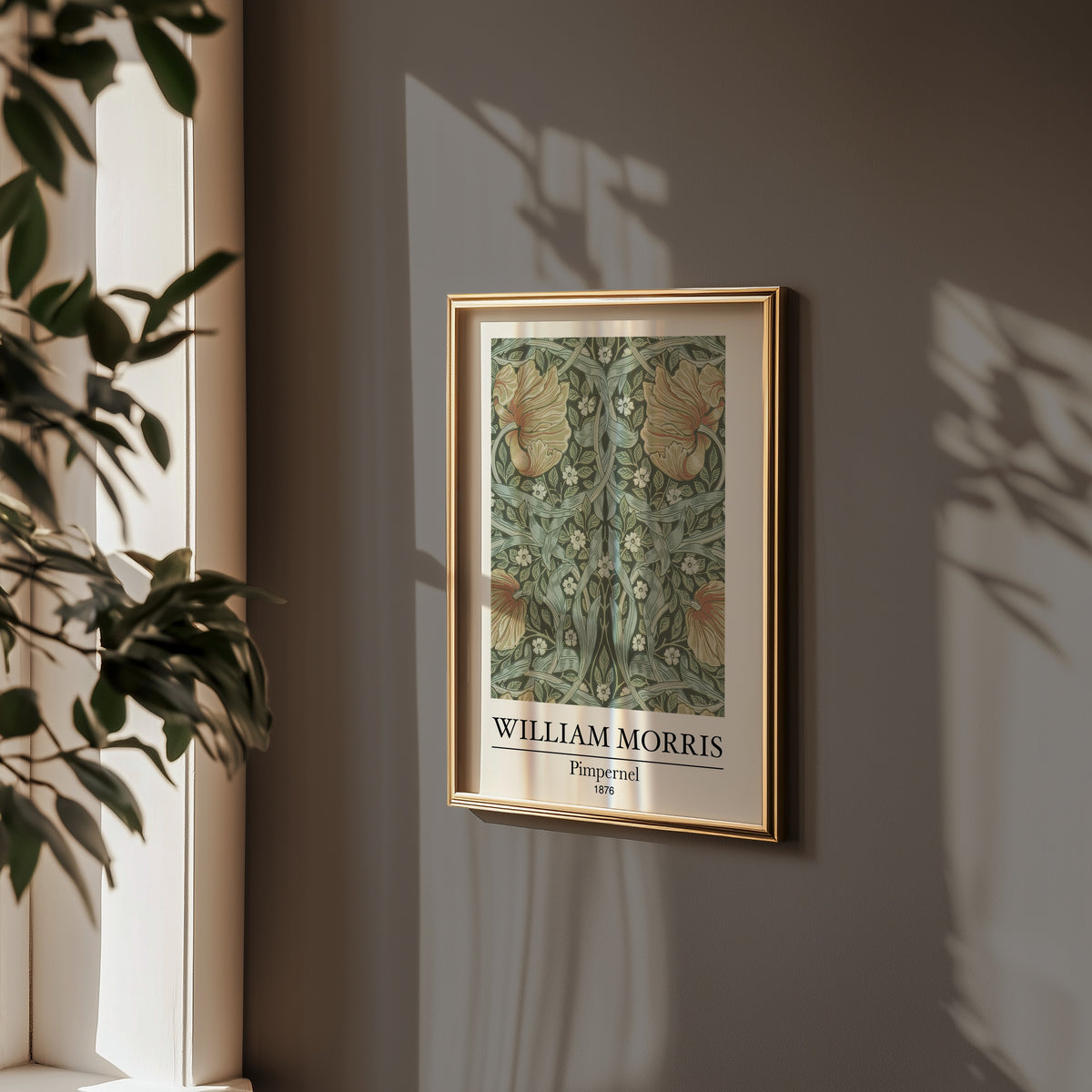 William Morris Pimpernel poster på vägg i stilren rumsmiljö – Bozetto affisch