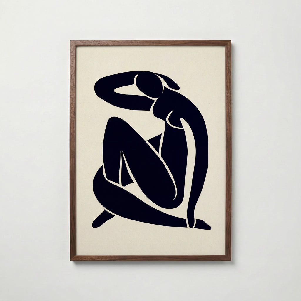 Quiet Embrace i valnötsram, abstrakt figurkonst i svartblått, poster från Bozetto