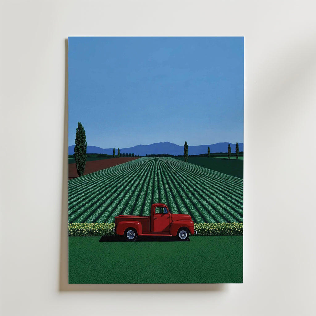 Hiroshi Nagai Red Pickup Field utan passepartout