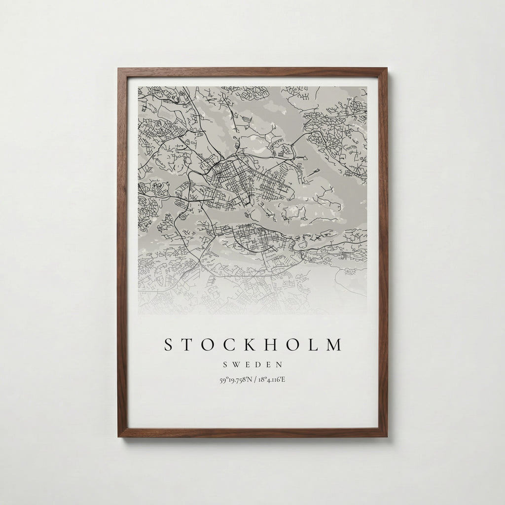 Ljus personlig stadskarta i valnötsram
