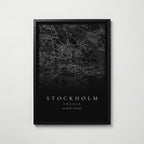 Mörk personlig stadskarta i svart ram