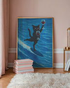 Surfing Wine Cat Poster