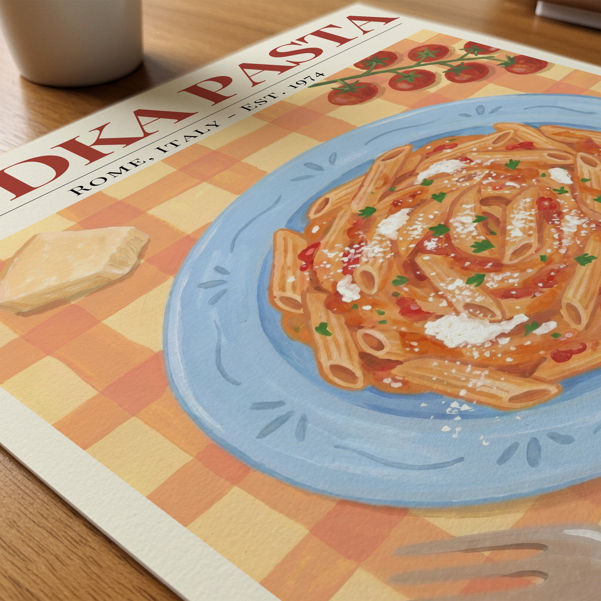 Vodka Pasta poster på skrivbord – Bozetto affisch i hög tryckkvalitet