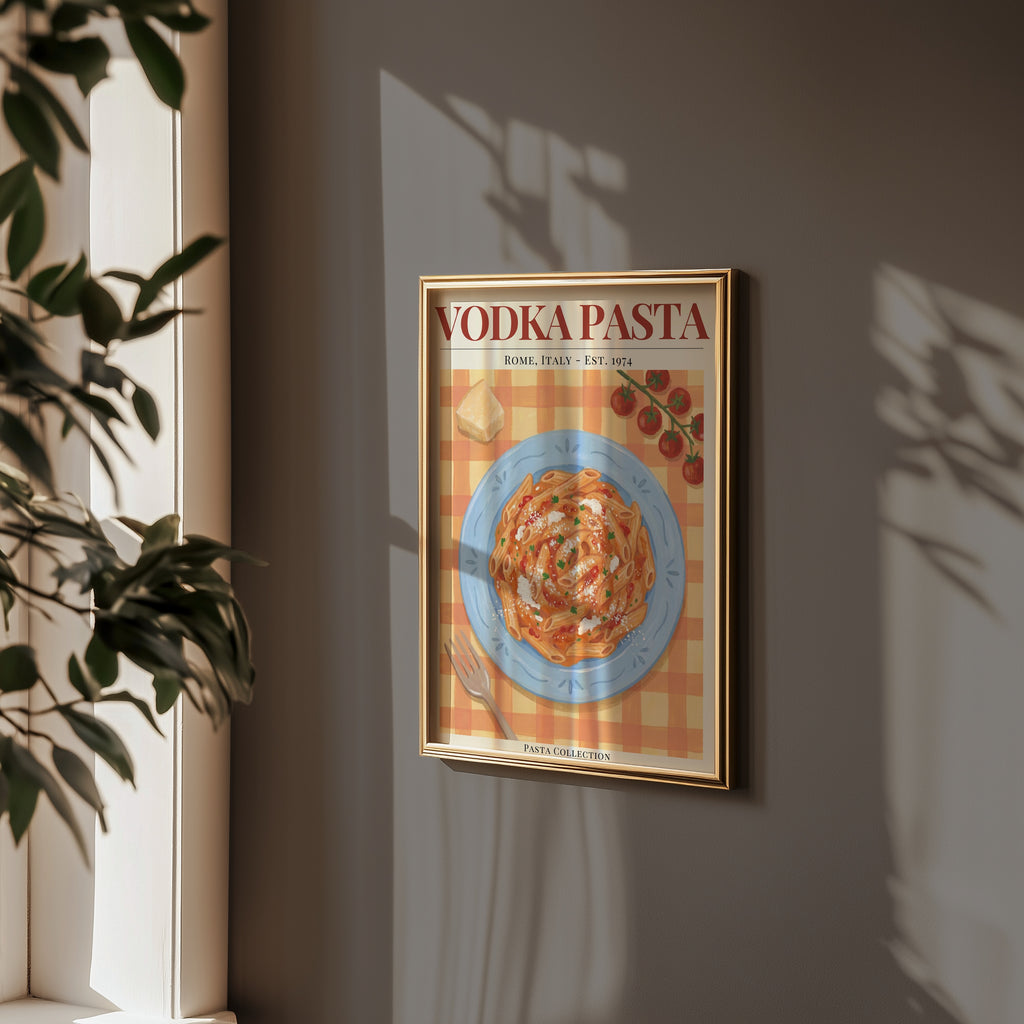 Vodka Pasta poster i stilren inredning – Bozetto konsttryck i hög kvalitet