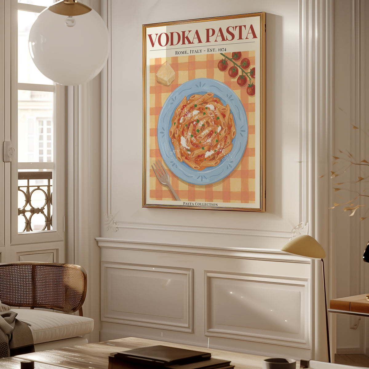 Vodka Pasta poster i modern miljö – Bozetto konsttryck i hög kvalitet