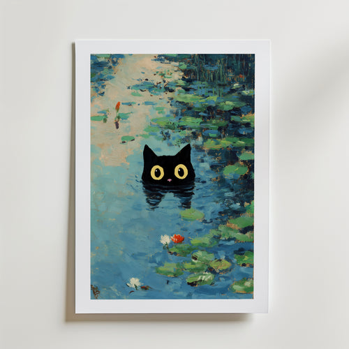 Waterlily Cat Poster – med passepartout