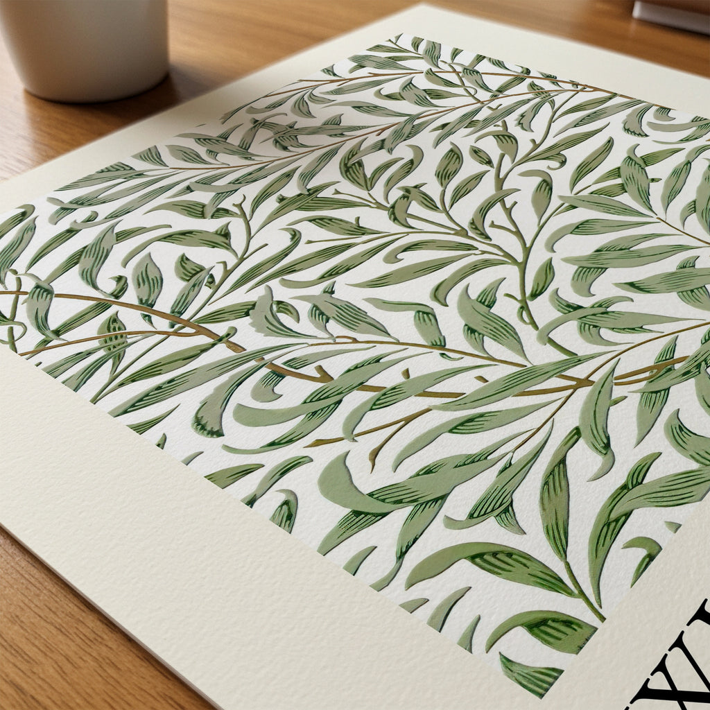 William Morris Willow affisch på papper på skrivbord – paper_desk närbild från Bozetto